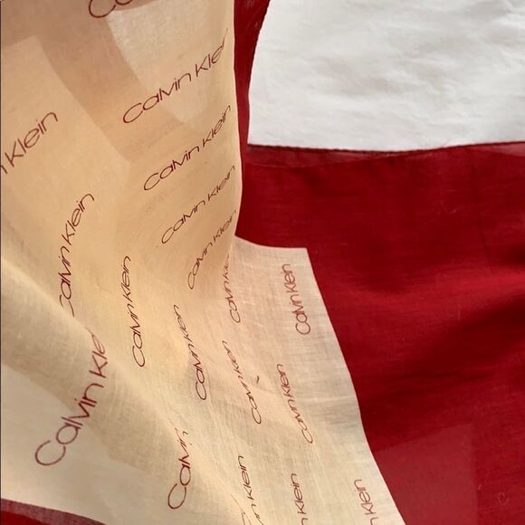 Calvin Klein ultra fine sheer burgundy beige scarf - Picture 5 of 6